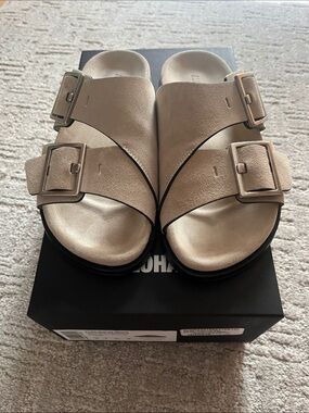 ALOHAS Alba Beige Double Buckle Slide Sandals 36/6